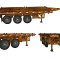 Rusty Weathered Flatbed Trailer With Multiple Wheels And Different Angles View