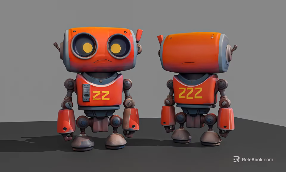 Smart Orange Robots 22 And 222 Cartoon Style 3D Models With Expressive Features 3d model