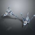 Futuristic Silver Gray Spacecraft Models With Yellow Red Details On Dark Background 3d model