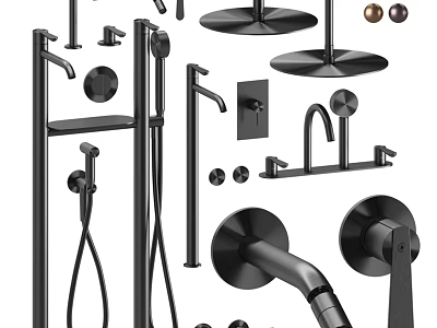 Modern Black Bathroom And Kitchen Faucet Set With Shower Heads And Handles 3d model
