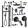 Modern Black Bathroom And Kitchen Faucet Set With Shower Heads And Handles