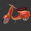 Red Vintage Scooter with Black Seat on Dark Background Stand and Reflection