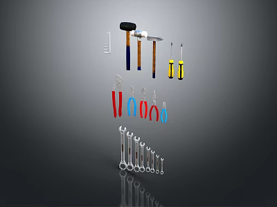 Colorful Hand Tool Combination With Hammers Screwdrivers And Wrenches For Workshop Use 3d model