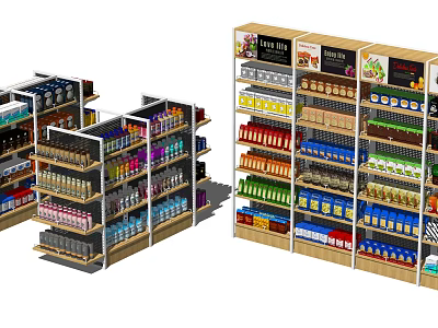 Retail Display Shelves With Multi Layer Racks Holding Various Store Products 3d model