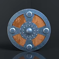 Medieval Shield Design Featuring Wooden Center Metal Frame Decorative Rivets and Circular Accents