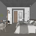 Minimalist Modern Hotel Guest Room With Comfortable Bed Wooden Floor And Pendant Lights