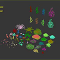 Various Green Plants Collection with Different Types Including Shrubs Grass Ferns and Purple Flowers