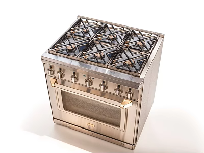 Stainless Steel Gas Stove Oven Combination with Burners and Knobs for Kitchen 3d model