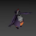 Cartoon Style Game Character With Red Spiked Hat Purple Coat And Orange Pants