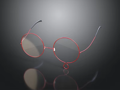 Modern Minimalist Round Red Frame Glasses With Black Temple For Daily Use 3d model