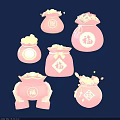 Traditional Chinese Lucky Red Bags Filled With Gold Ingots And Fortune Characters