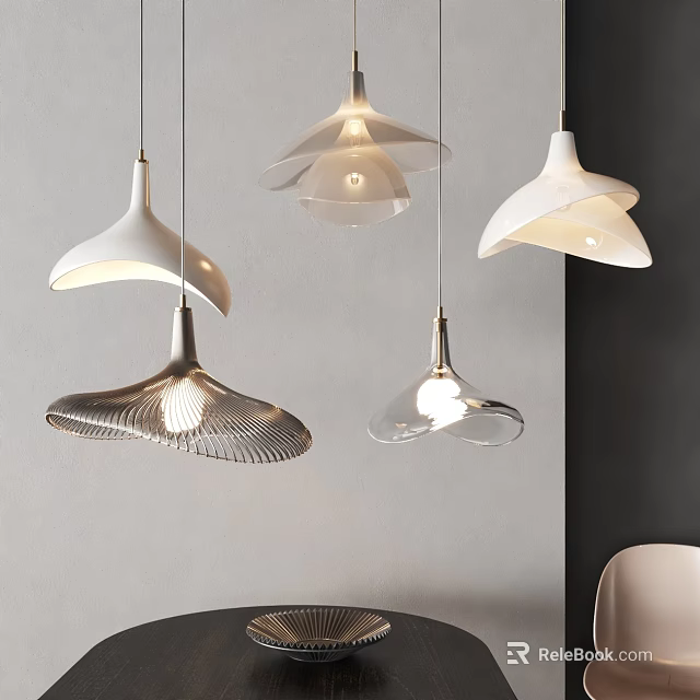 Modern Pendant Lights With Unique White And Transparent Shapes For Interior Design 3d model 