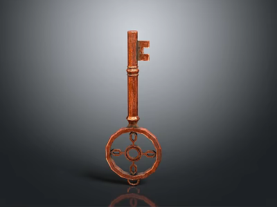 Vintage Brass Key with Intricate Circular Handle Design for Home Decor and Daily Use 3d model