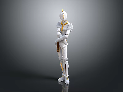 White Knight Character In Golden Accented Armor Standing With Crossed Arms 3d model