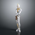 White Knight Character In Golden Accented Armor Standing With Crossed Arms