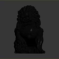 Traditional Black Stone Lion Statue With Intricate Mane Clawed Paws And Ornamental Ball