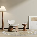Modern White Leisure Chair With Wooden Frame Round Weave Rug Floor Lamp And Side Table