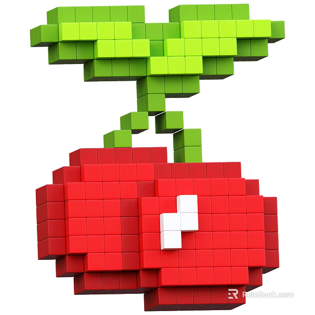 Green And Red Building Blocks Creative Plant Shape With White Details 3d model 