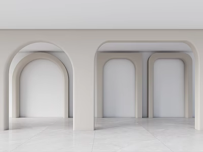 Multiple White Arched Components Arranged In Minimalist Space With Clean White Walls And Floor 3d model