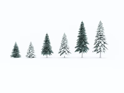 Variety of Different Size Trees with Snow Covered Ones on White Background 3d model