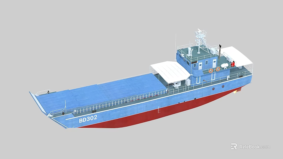 Warship BD302 With Blue Deck Red Hull And Upper Structure Antenna 3d model 