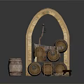 Rustic Wine Cellar Storage With Arched Structure Wooden Barrels Ladder And Straw Sacks