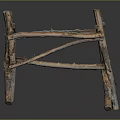 Handmade Wooden Stick Frame Structure With Crossed Natural Logs And Rustic Design 3d model