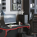 Ergonomic Gaming Desk and Chair Set in Modern Home Office with Computer Monitor and Lamp