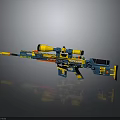 Modern Sniper Rifle Featuring Blue Yellow Orange Design And Tactical Scope