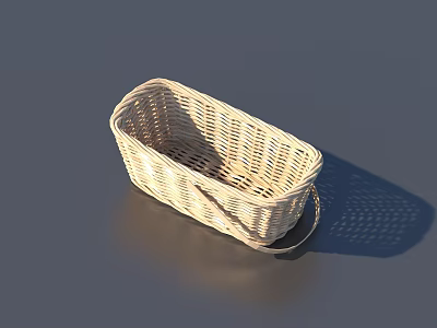 Natural Woven Rectangular Storage Basket with Handle for Home Organization 3d model