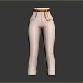 Pink High Waisted Pants With Red Belt And Gold Buckle Detail