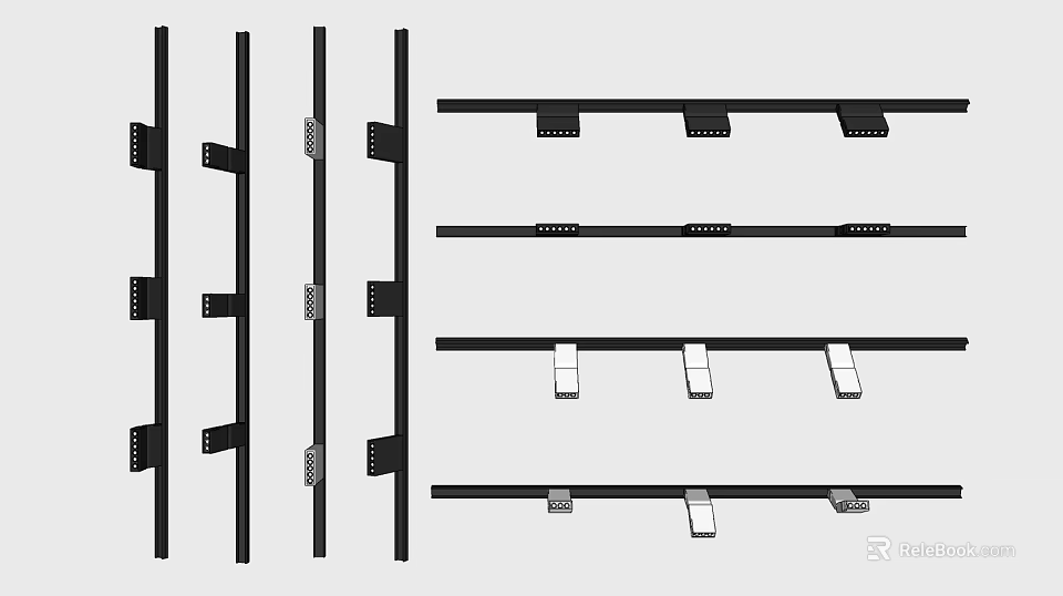 Downlights and Spotlights Structural Design with Mounting Brackets and Track Rails Components 3d model 