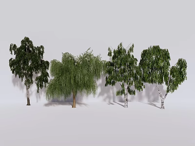 Different Types of Arbor Trees Including Weeping Willow and Birch Varieties 3d model