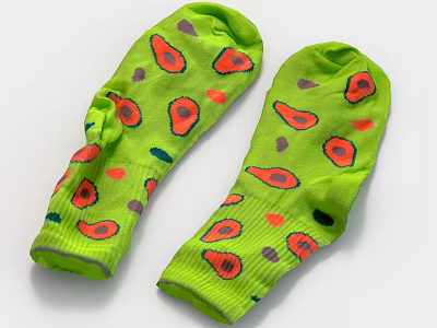 Bright Green Socks Featuring Avocado Watermelon Fruit Prints And Colorful Patterns 3d model