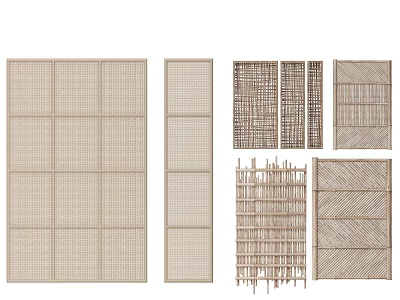 Various Woven Wooden Room Dividers With Grid And Texture Designs For Home Decor 3d model