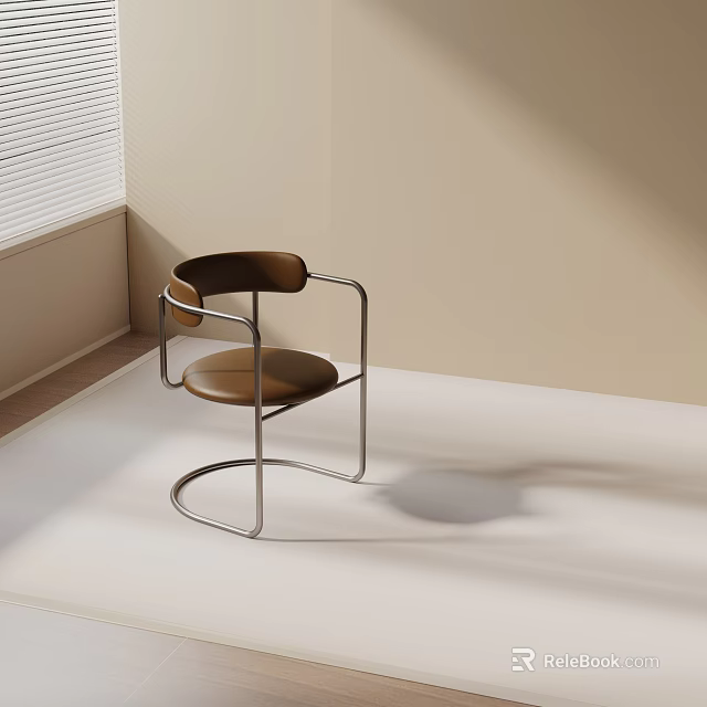 Modern Brown Dining Chair With Metal Frame Leather Seat And Minimalist Design 3d model 