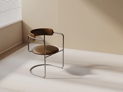 Modern Brown Dining Chair With Metal Frame Leather Seat And Minimalist Design 3d model