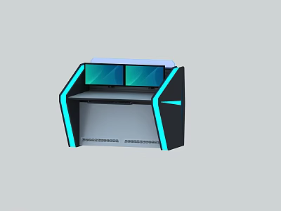 Modern Gaming Desk With Dual Monitors And Blue Accent Lighting Design 3d model