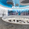 Spacious Exhibition Hall Featuring Dome Ceiling Blue Sky Background Airplane Models Parachutes And Wall Displays