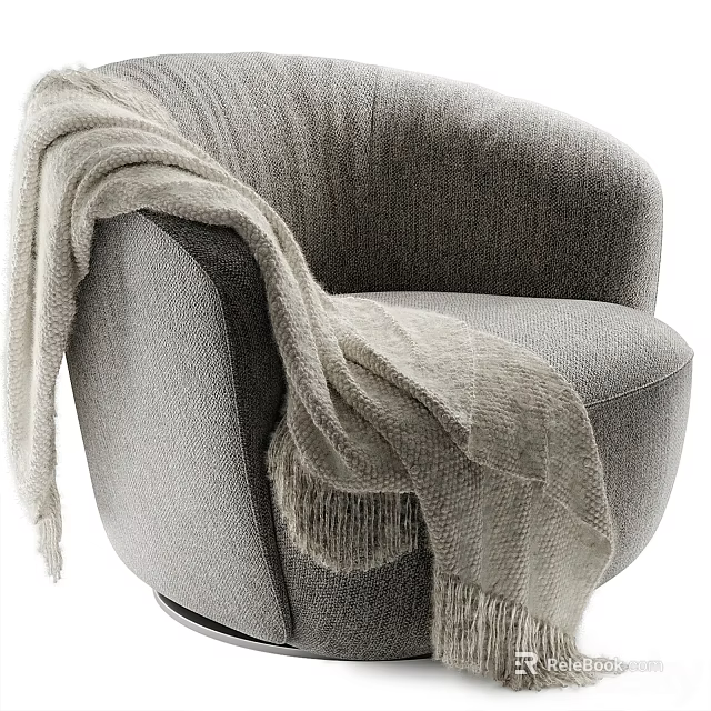 Modern Gray Fabric Single Sofa With Cozy Blanket And Curved Armrest Design 3d model 
