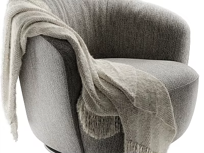 Modern Gray Fabric Single Sofa With Cozy Blanket And Curved Armrest Design 3d model