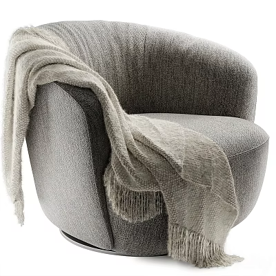 Modern Gray Fabric Single Sofa With Cozy Blanket And Curved Armrest Design 3d model