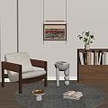 Middle-ancient style leisure sofa single sofa chair bookshelf side corner 3d model