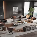 Modern Living Room Sofa Coffee Table Combination With Armchairs Floor Lamp And Window View