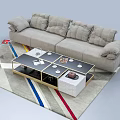 Light Gray Sectional Sofa in Modern Living Room with Colorful Striped Rug and Coffee Table