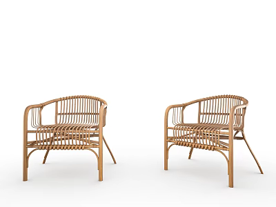Two Rattan Leisure Chairs with Woven Design and Armrests for Relaxation 3d model