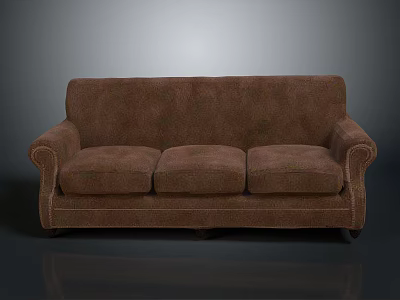 Classic Brown Upholstered Three Seater Sofa With Armrests And Comfortable Design 3d model
