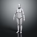 White Humanoid Robot Character Featuring Biomechanical Joints On Dark Background 3d model