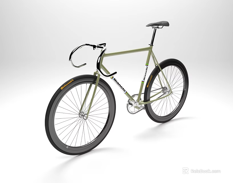Olive Green Road Bike With Slim Frame Drop Handlebars And Black Wheels 3d model 