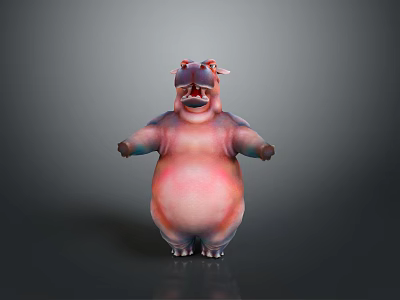 Cheerful Colorful Cartoon Hippo With Round Body Open Mouth And Limbs 3d model